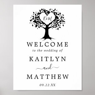 Póster Monograma simple negro y blanco Boda de árbol del