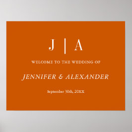 Póster Monograma Simple Pareja Nombre Quemado Naranja Y B