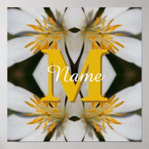 Póster Monograma tu nombre con la inicial floral personal