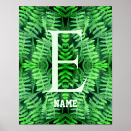 Póster Monograma tus helechos verdes iniciales personaliz