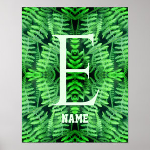 Póster Monograma tus helechos verdes iniciales personaliz