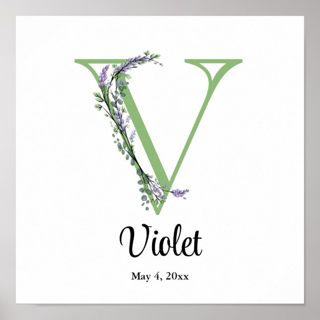 Póster Monograma V Lavender Poster de vivero Eucalyptus (Frente)