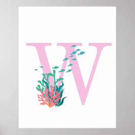 Póster Monograma W inicial Monograma Poster oceánico Verd