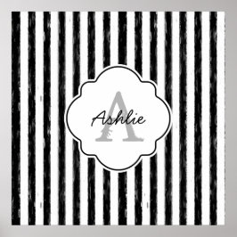 Póster Monograma y nombre de franjas pintadas de negro ca