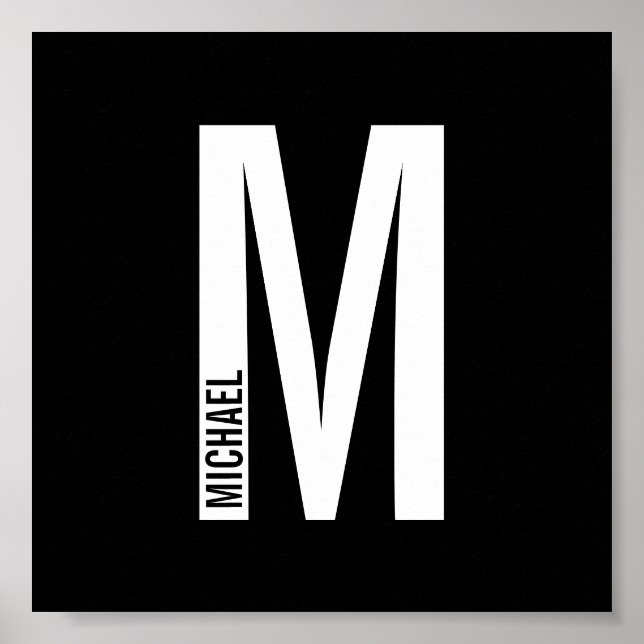 Póster Monograma y nombre negrita personalizado moderno (Frente)