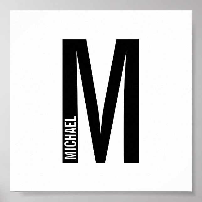 Póster Monograma y nombre negrita personalizado moderno (Frente)