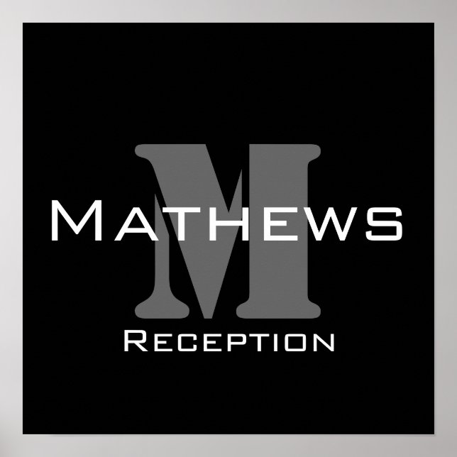 Póster Monograma y Rótulo de recepción de boda de nombre (Frente)