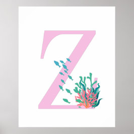 Póster Monograma Z inicial Monograma Poster oceánico Verd