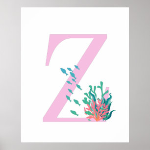 Póster Monograma Z inicial Monograma Poster oceánico Verd