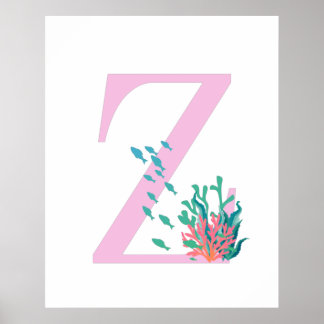 Póster Monograma Z inicial Monograma Poster oceánico Verd