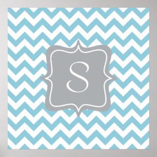 Póster Monograma Zigzag azul y blanco