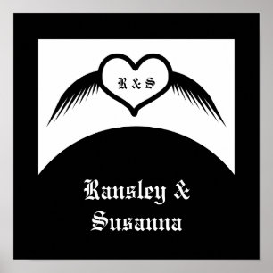 Póster Monogramado Boda gótico Personalizado del corazón 