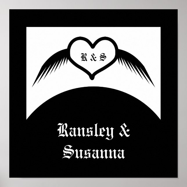 Póster Monogramado Boda gótico Personalizado del corazón  (Frente)