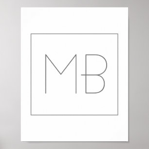 Póster Monogramado único blanco elegante