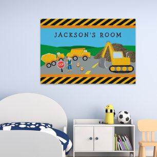 Póster Monogramado vehículo de construcción de niño peque