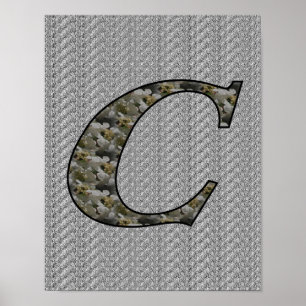 Póster Monogramo Primer C Hidrangea Poster Floral
