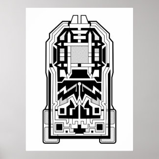 Póster Monolito geométrico Resumen Blanco y negro