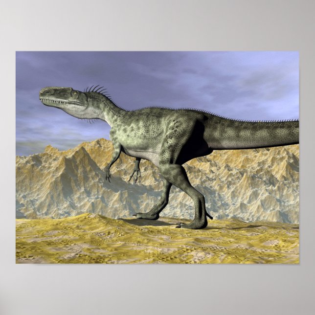 Póster Monolofosaurio dinosaurio en el desierto - reno 3D (Frente)