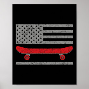 Póster Monopatín Bandera Americana Monopatín Skateboarde