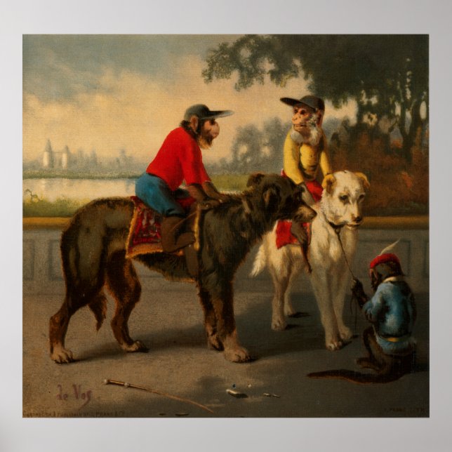 Póster Monos montando perros (Frente)
