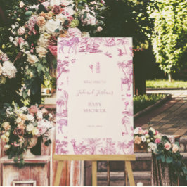 Póster Monos Safari Toile de Jouy | Baby Shower Rosa