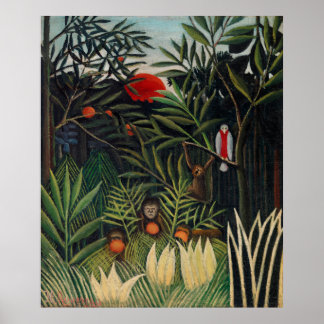 Póster Monos y loro de Rousseau en la Selva Virgen