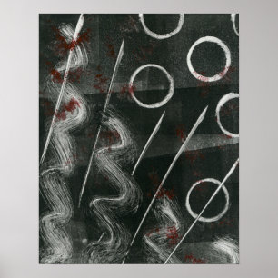 Póster Monotipia abstracta en blanco y negro