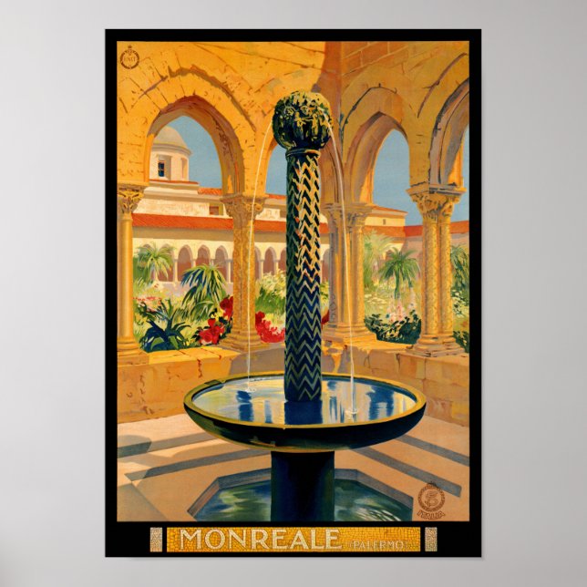 Póster Monreale Palermo Italia Afiche de época restaurado (Frente)
