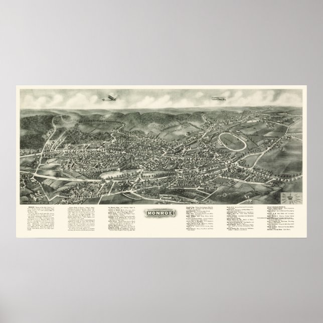 Póster Monroe, Mapa Panorámico de Nueva York - 1923 (Frente)