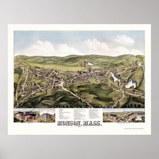 Póster Monson, MAMÁES Mapa Panorámico - 1879 (Frente)