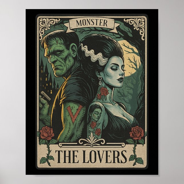 Póster Monster Amantes Tarot Card Gótico Frankenstein Hal (Frente)