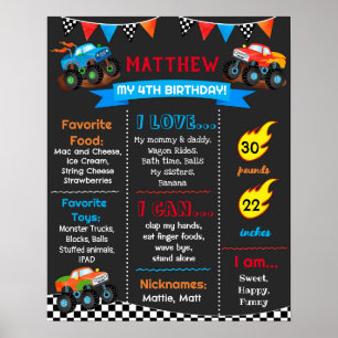 Póster Monster Camiones Coches Poster de Rótulo de cumple