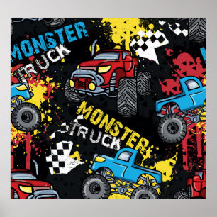 Póster Monster Car: Resumen del patrón infantil
