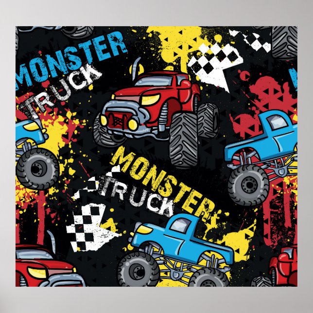 Póster Monster Car: Resumen del patrón infantil (Frente)