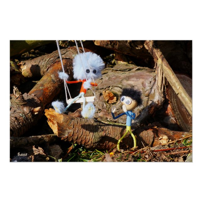 Póster Monster Fubby op schommel. (Anverso)