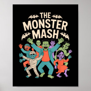 Póster Monster Mash Halloween Dance Fiesta Cute Retro