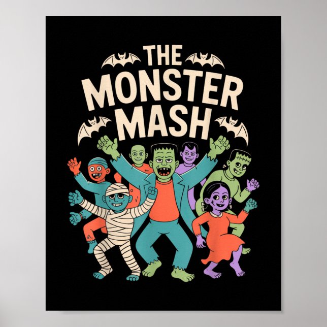 Póster Monster Mash Halloween Dance Fiesta Cute Retro (Frente)