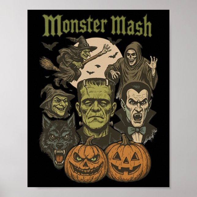 Póster Monster Mash Retro Halloween Funny Monster Spooki (Frente)