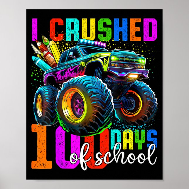 Póster Monster Truck 100th Day Of School Boys 100 Days Of (Frente)