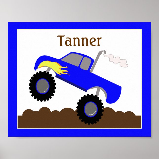 Póster Monster Truck (azul) Papel de guardería personaliz (Frente)