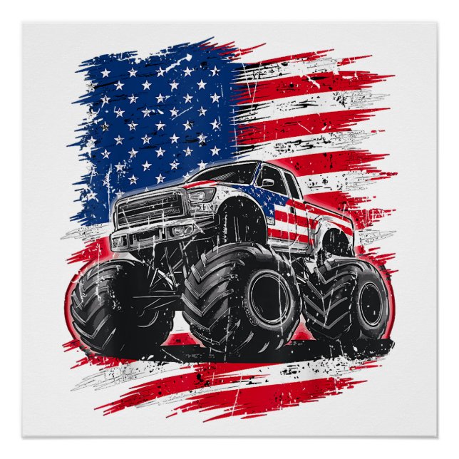 Póster Monster Truck Bandera de Estados Unidos (Anverso)
