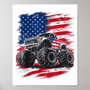 Póster Monster Truck Bandera de Estados Unidos