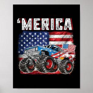 Póster Monster Truck Bandera Eeuu Merica Hombres Niños 4 
