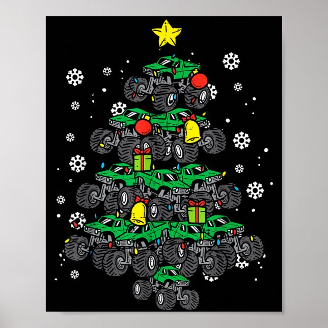 Póster Monster Truck Christmas Tree Xmas Boys Toddler Kid (Frente)