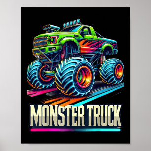 Póster Monster Truck Fiesta de Cumpleaños Monstruo Retro