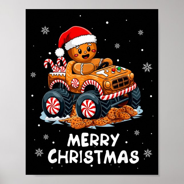 Póster Monster Truck Gingerbread Man Funny Merry Christma (Frente)