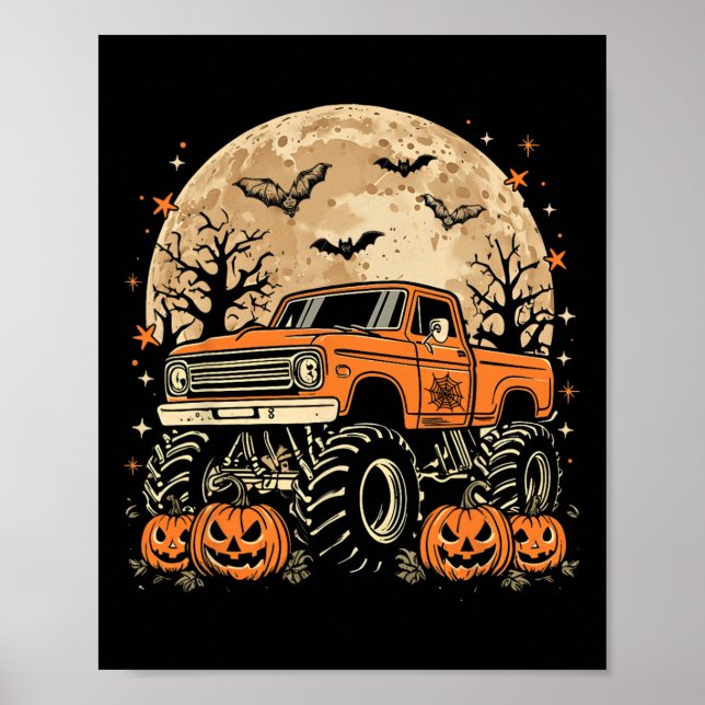 Póster Monster Truck Halloween Jack O Lantern Moon Pumpki (Frente)