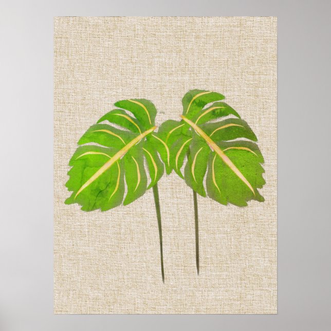 Póster Monstera deja acuarela en línea (Frente)