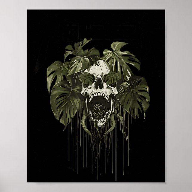 Póster Monstera Funny Skull Plant Lover Nge Gardener Wome (Frente)