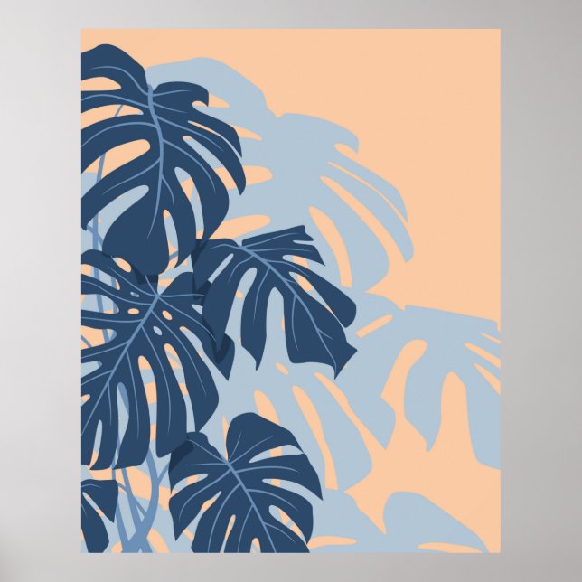 Póster Monstera leaves (Blue and Peachy) (Frente)
